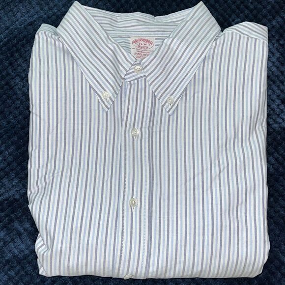 Blue stripe Brooks Brothers Big Man Madison Original Polo LS dress shirt 19 x 36 - Picture 1 of 4